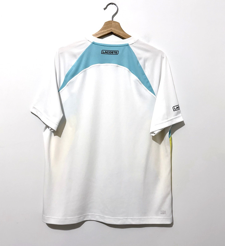 Lacoste Sport Mens T Shirt L White Blue Yellow Short Sleeve Crew Neck Logo gallery