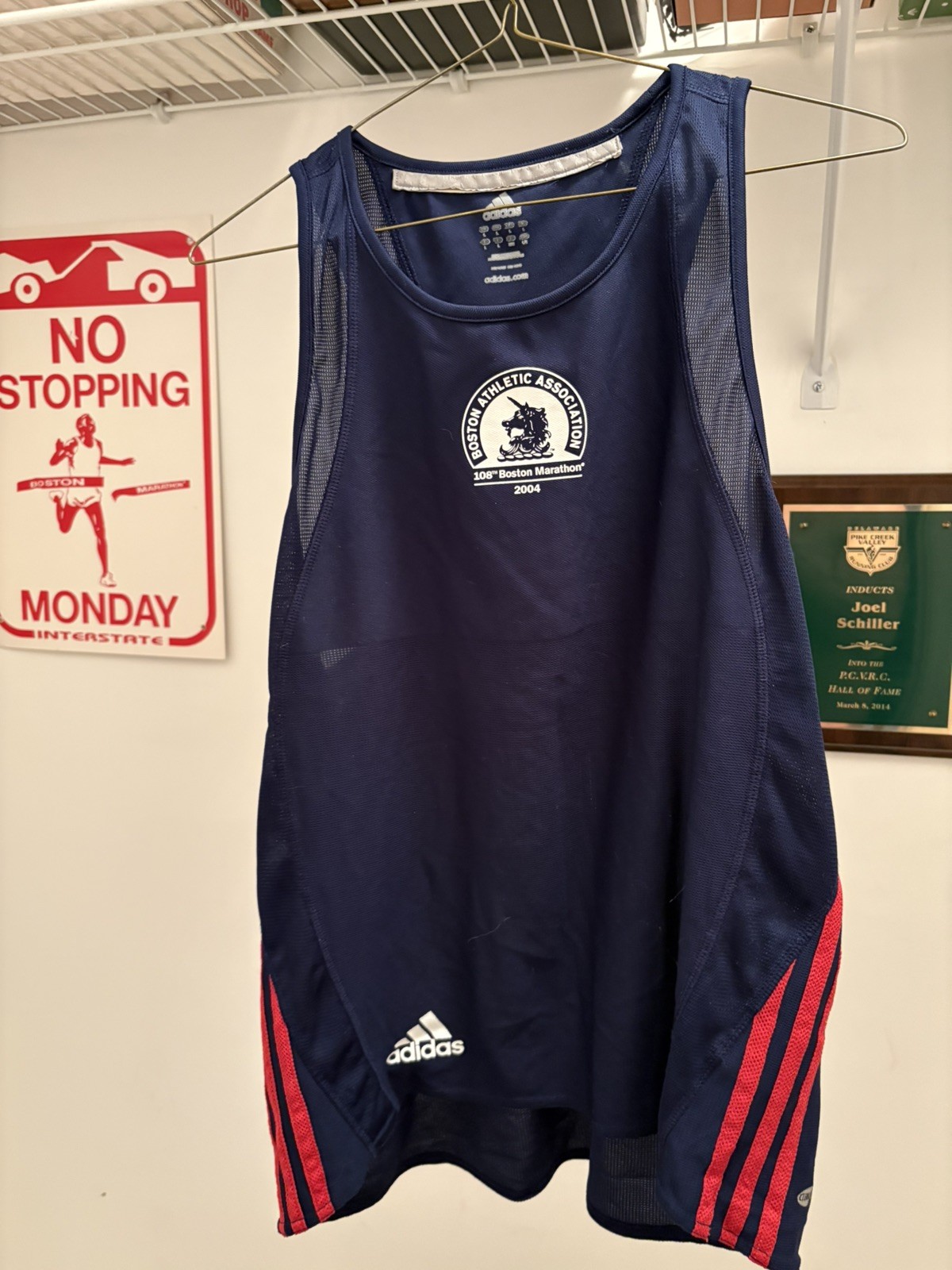 2004 Boston Marathon Adidas Running Singlet Blue ClimaCool Men M gallery