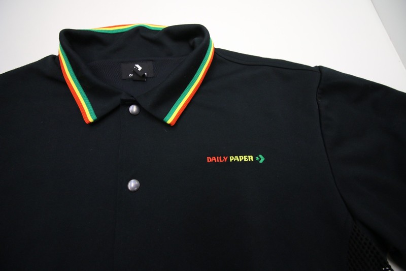Daily Paper Converse Cropped Polo Shirt Button Unisex XL Rasta Stripe READ Flaws gallery