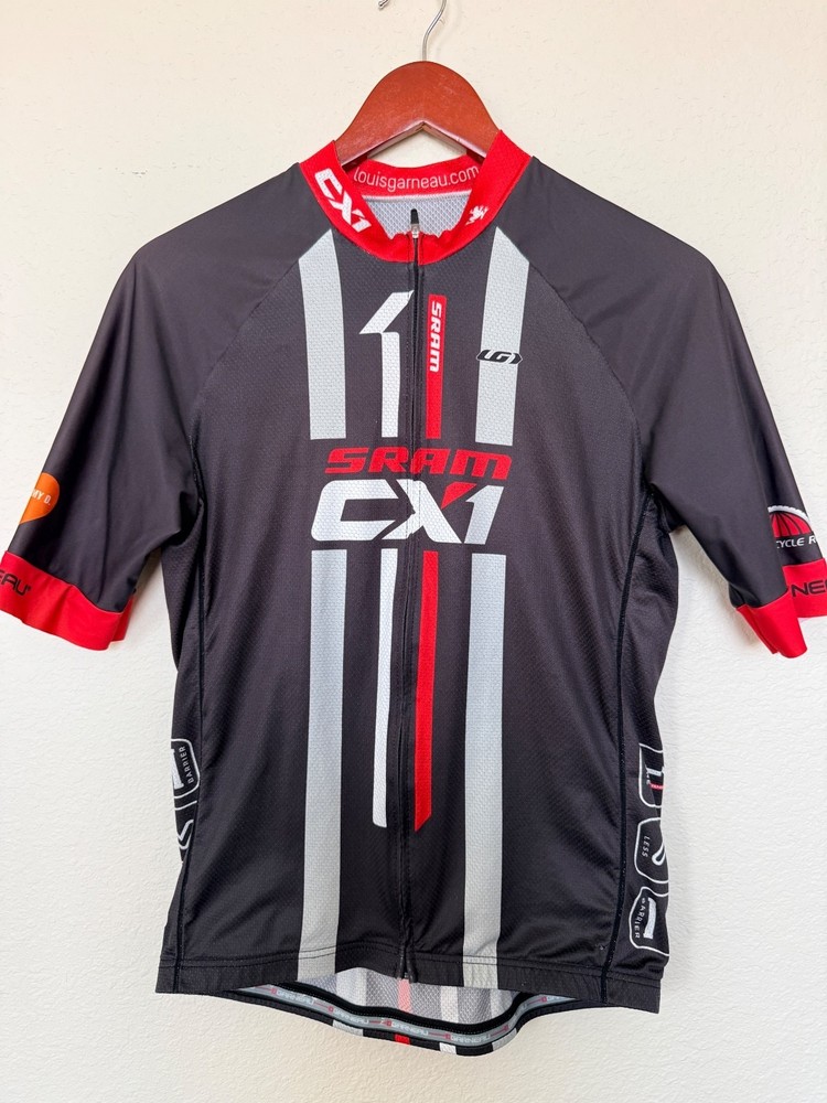 L. Garneau SRAM GX1 Cycling Jersey Mens Bike Shirt Full Zip 3 Pocket Black Red