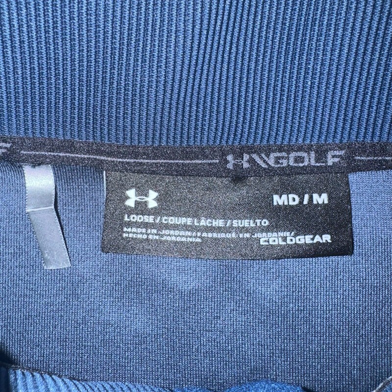 Under Armour Golf Pullover Mens Medium Blue Cold Gear 1/4 Button Loose Fit gallery