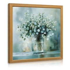 IAFWZX Wood Framed Eucalyptus Flower Glass Vase Wall Art, Modern Eucalyptus in G