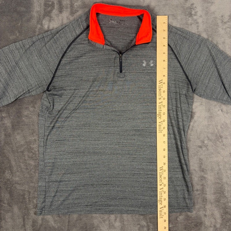 Under Armour Pullover Mens Large Gray Orange Quarter Zip Athletic Running Fleece gallery