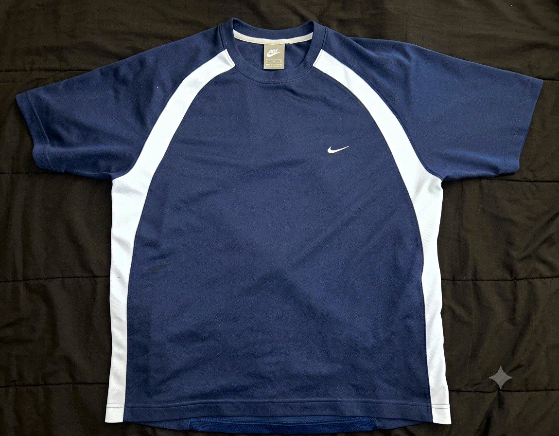 Nike Colorblock Athletic Shirt Men’s XL Navy White Stripe Performance Polyester gallery