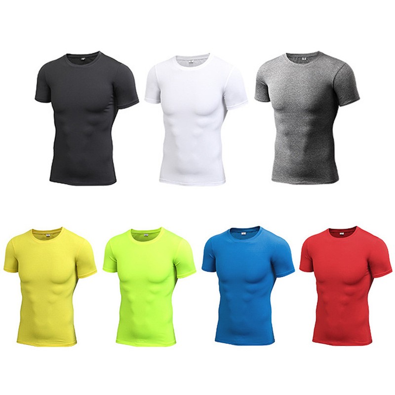 Men Tight Short Sleeve Activewear Running Fitness Athletic Shirts Sportswear gallery