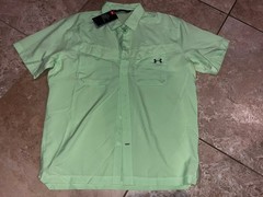 NWT Under Armour Lime Green S/S Tide Chaser Button Up Fishing Top XL 1290743