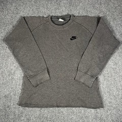 Vintage Nike Shirt Mens M Gray Waffle Knit Thermal Pullover Sweater Swoosh Y2K