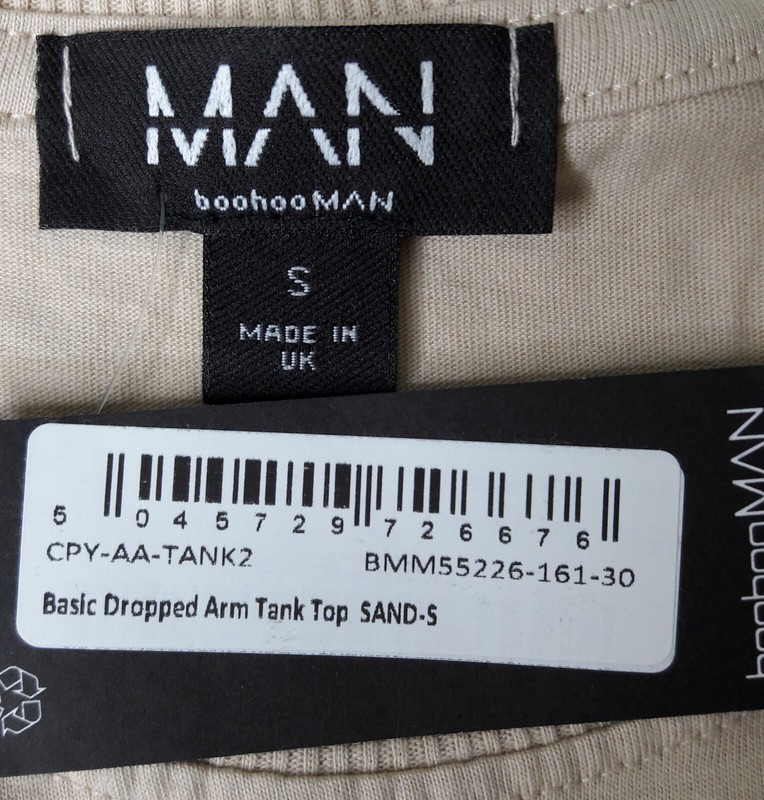 NEW, Men’s BOOHOOMAN Sand Color Dropped Arm Tank Top (S) gallery