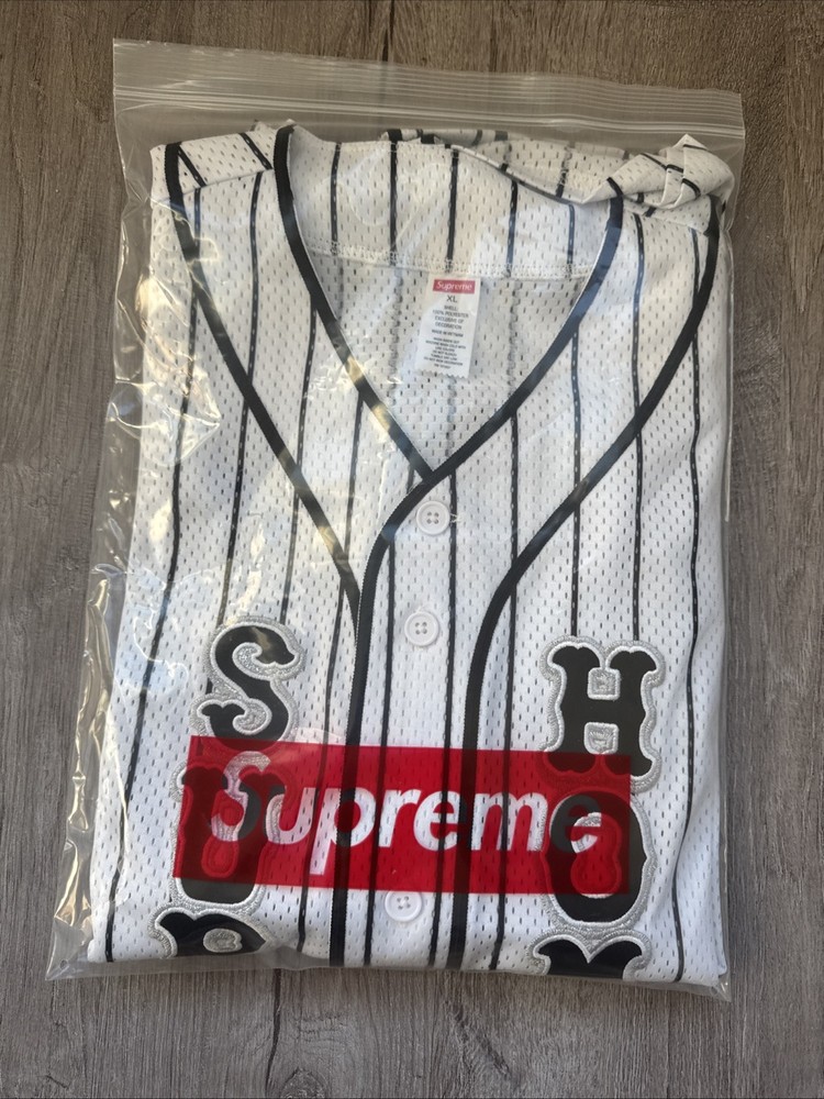 Supreme Homerun Baseball Jersey Pinstripe White SS25 Size XL In Hand ‼️