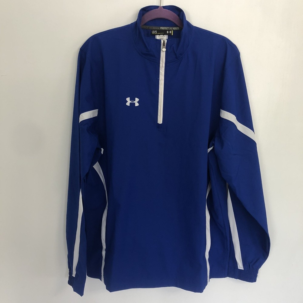 UNDER ARMOUR LOOSE Fit Men’s Blue/White 1/4 Zip Long Sleeve Pullover Size LG/G