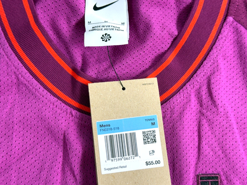 Nike Court Heritage Short-Sleeve Tennis Top Hot Fuchsia Men's Size M FN0318-518 gallery