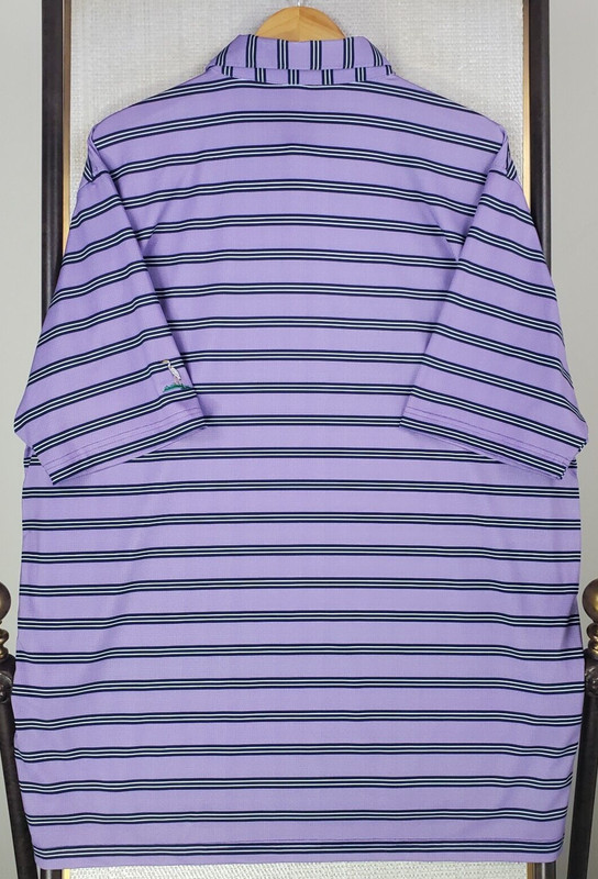 TURTLESON Size XL Mens Tour Performance Polo Shirt Lilac Black White Stripe Golf gallery