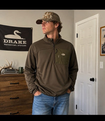 Drake Men’s XL Solid Brown 1/4 Zip Mock Neck Pullover w/ Pockets Logo