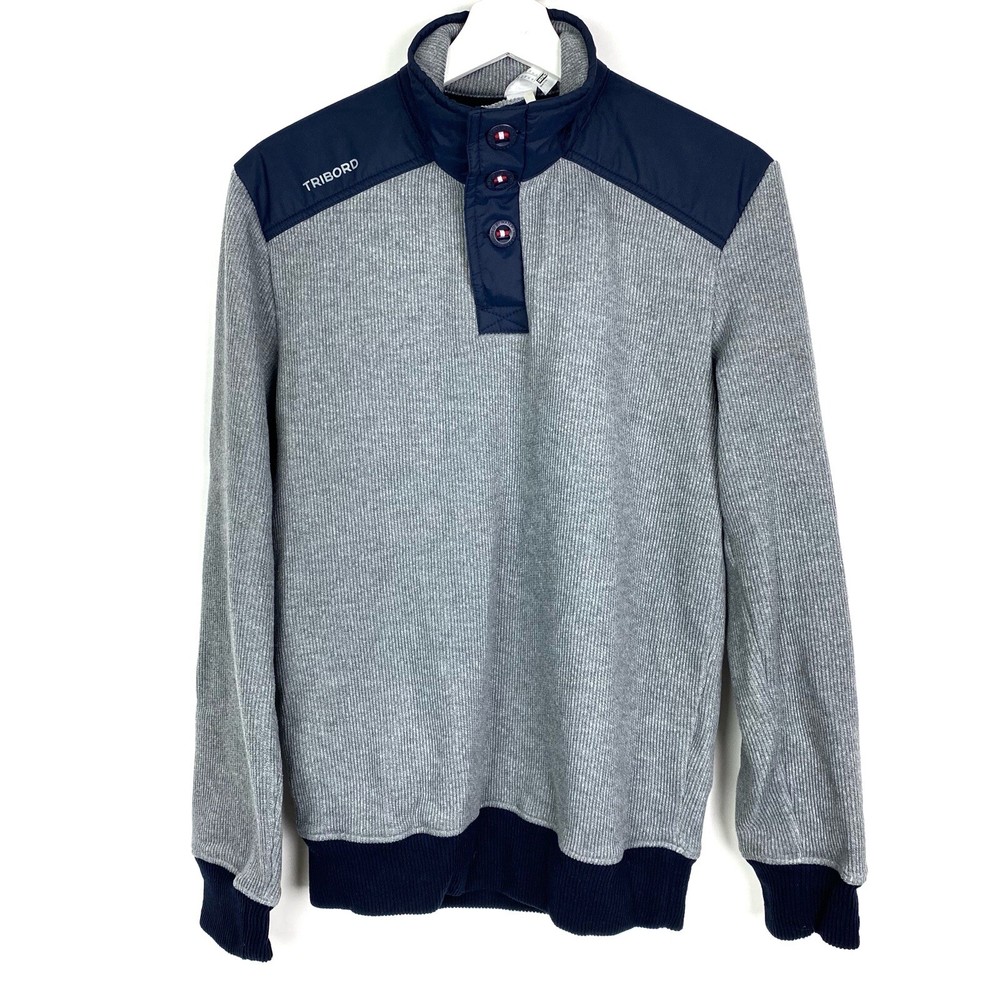 DECATHLON Tribord 100 Sailing Pullover Sweater Mens XS Water Repellent Gray Navy