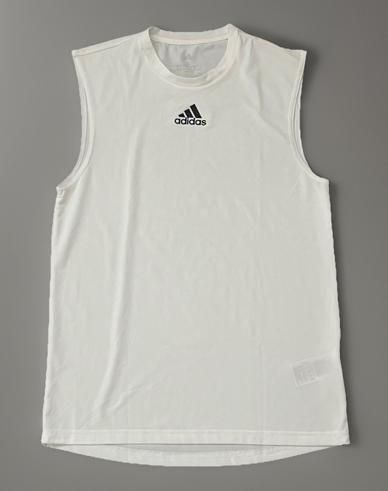 Adidas Sleeveless Shirt Mens Size Small White Sleeveless Trefoil Logo Workout
