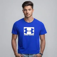 Under Armour T Shirt Men 2XL 48″ Chest Blu HeatGear Short sleeve Cotton Crew NEW