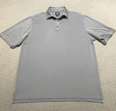 FootJoy Mens Large Polo Golf Shirt Gray Striped Short Sleeve Bull Valley Outdoor