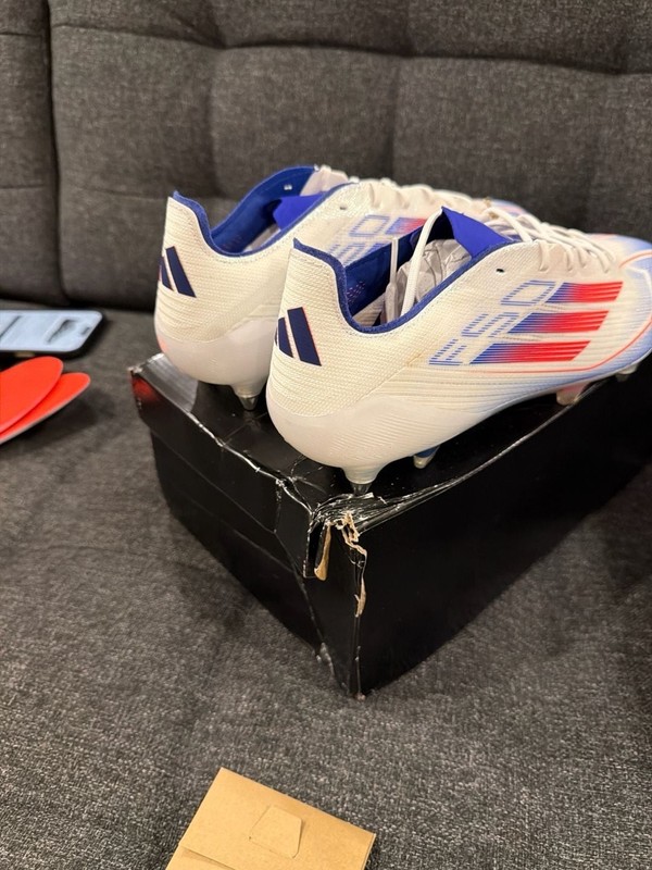 Adidas F50 Elite SG Soccer Cleats - White/Solar Red/Lucid Blue - size 9.5M gallery