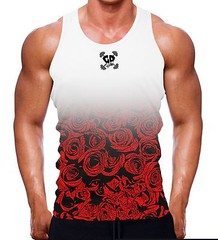 WHITE AND RED FADED ROSE TANK TOP GYM SLEEVELESS BODYBUILDING VEST SINGLET MEN