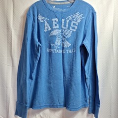 AMERICAN EAGLE OUTFITTER Vintage Fit Long Sleeve Thermal Shirt Sz L Blue 90s Y2K