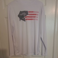Reel Life Mens Long Sleeve Shirt White Fishing American Flag Fish Medium