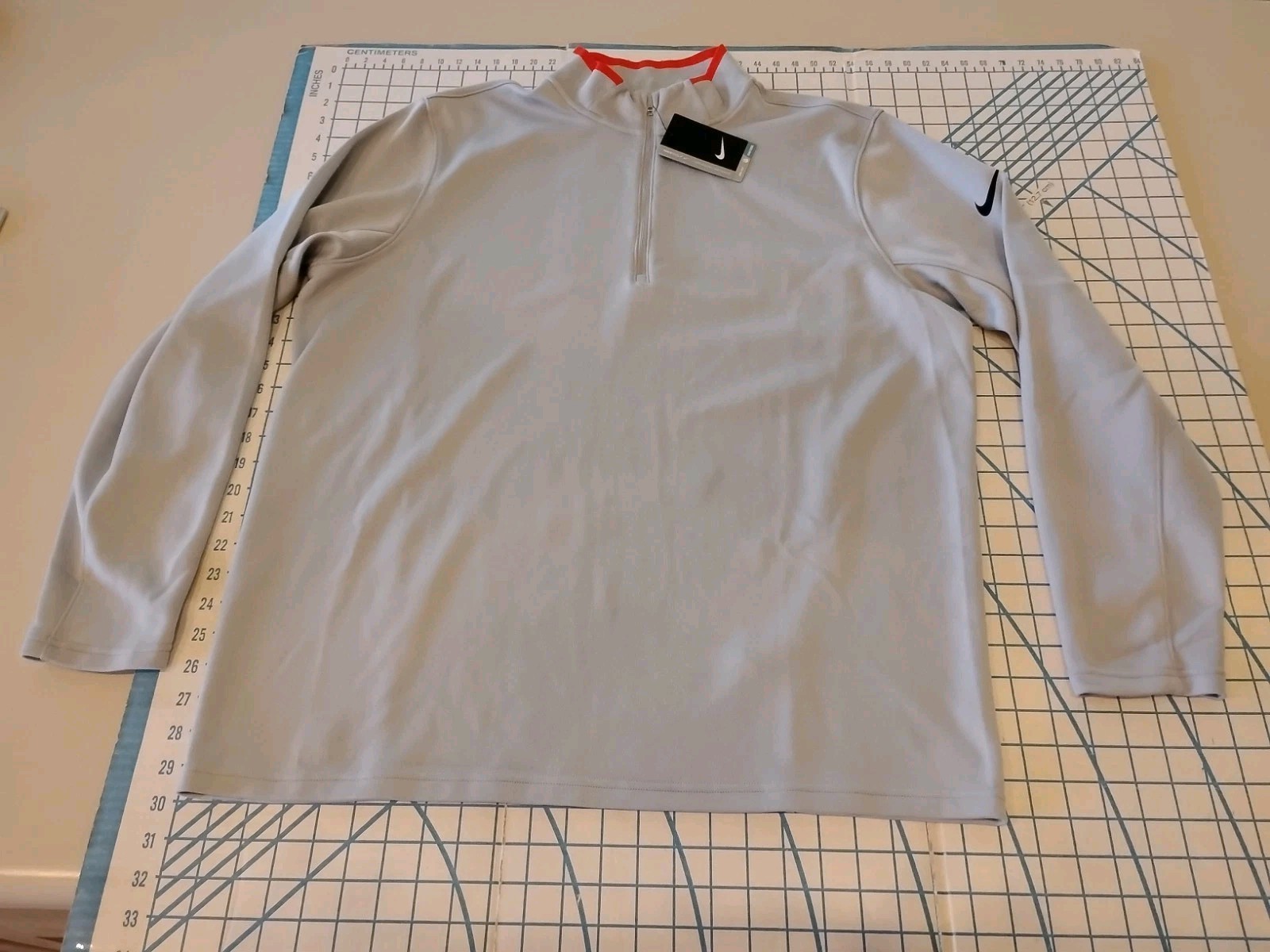 MENS XLARGE NIKE GRAY/ORANGE ACCENT LS ZIP COLLAR SHIRT - NWT gallery