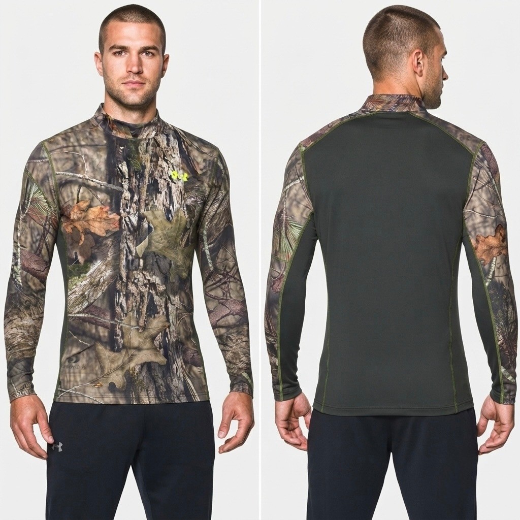 UA ColdGear Infrared Scent Control Camo Mock Neck Shirt Mens Large Hunting Gear gallery