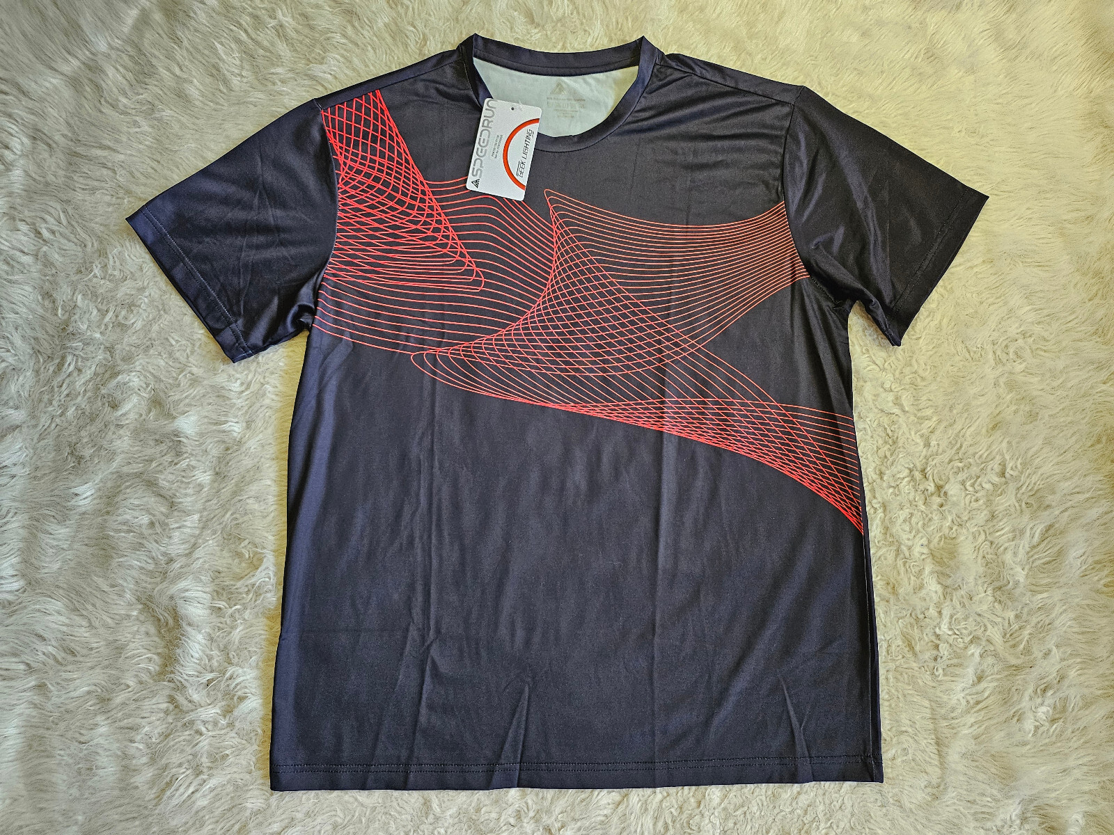 Geek Lighting Speed Run Man's Black and Red Line Path T-Shirt Size L gallery
