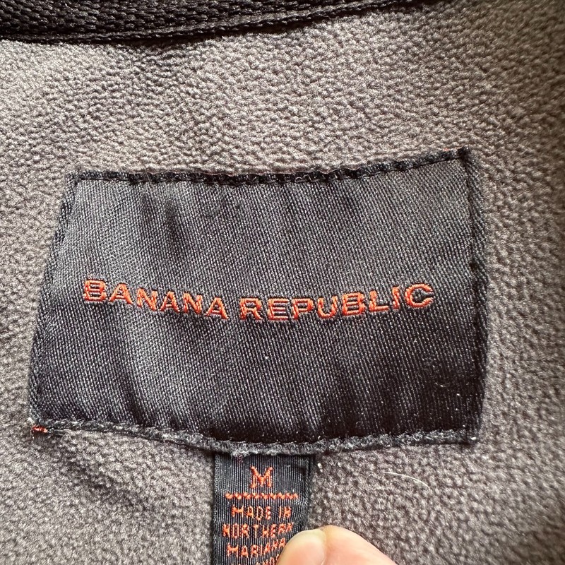Banana Republic Sweater Mens Medium Mock Neck 1/4 Zip Fleece Pockets Grey Black gallery