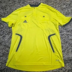 Adidas Formotion Soccer Referee Jersey Mens Large Neon Yellow Quarter Zip Shirt