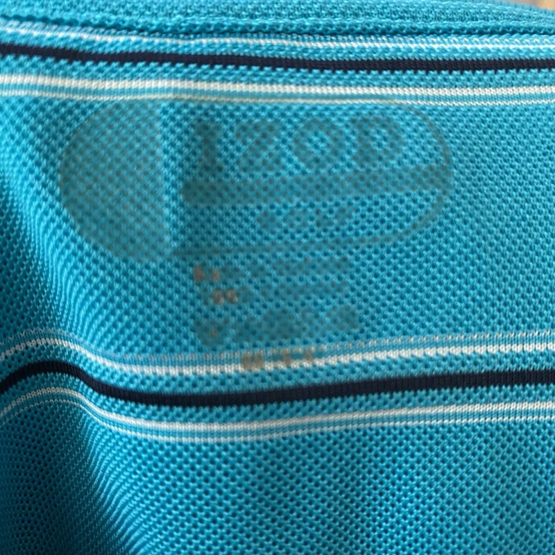 IZOD Golf Polo Shirt Button Up Mens Size XL Turquoise Boxy Striped Performance gallery