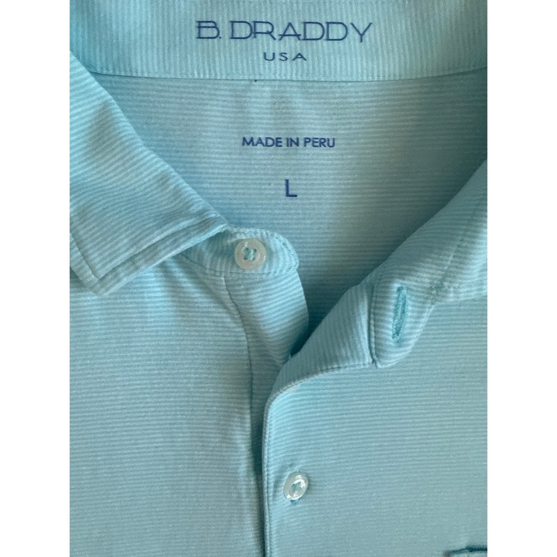 B. Draddy Liam Stripe Pima Cotton Golf Polo Shirt White & Light Blue Size Large gallery