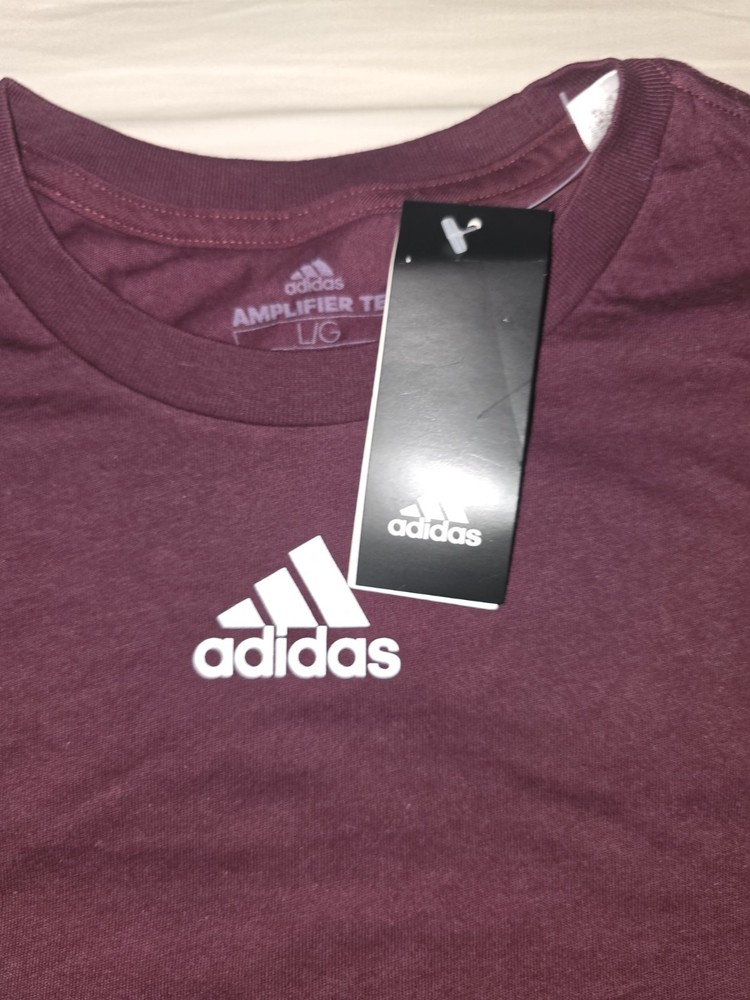 adidas Amplifier Tee Men's Maroon Short Sleeve Crew Neck Cotton T-Shirt Size L