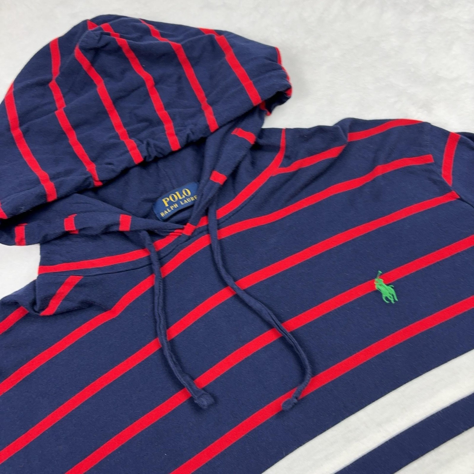 Polo Ralph Lauren Hooded Pullover Men XL Blue Striped Crewneck 100% Cotton Logo gallery