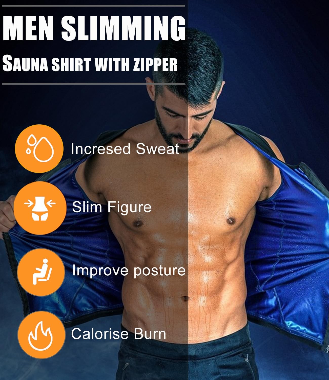 Men's Waist Trainer Blue Compression Sweat Vest Workout Tank Top Large-X-Large gallery
