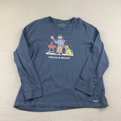 Life Is Good Shirt Mens XL Blue Cotton Long Sleeves Pullover Crusher Tee