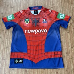 Newcastle Knights NRL Rugby ISC Spider-Man Jersey Men XXL Marvel Home Red Blue