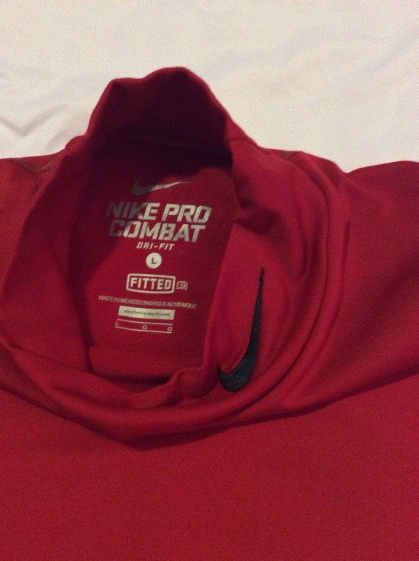 MEN NIKE PRO COMBAT SIZE L LARGE DRI FIT BURGUNDY MAROON GRAY FITTED LONG SLEEVE gallery