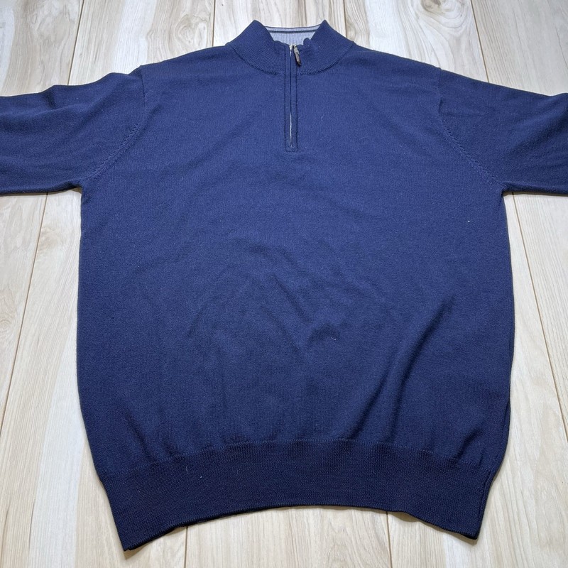 PETER MILLAR 1/4 Zip Pullover Sweater Silk Cashmere Blend Blue Men Sz Medium gallery