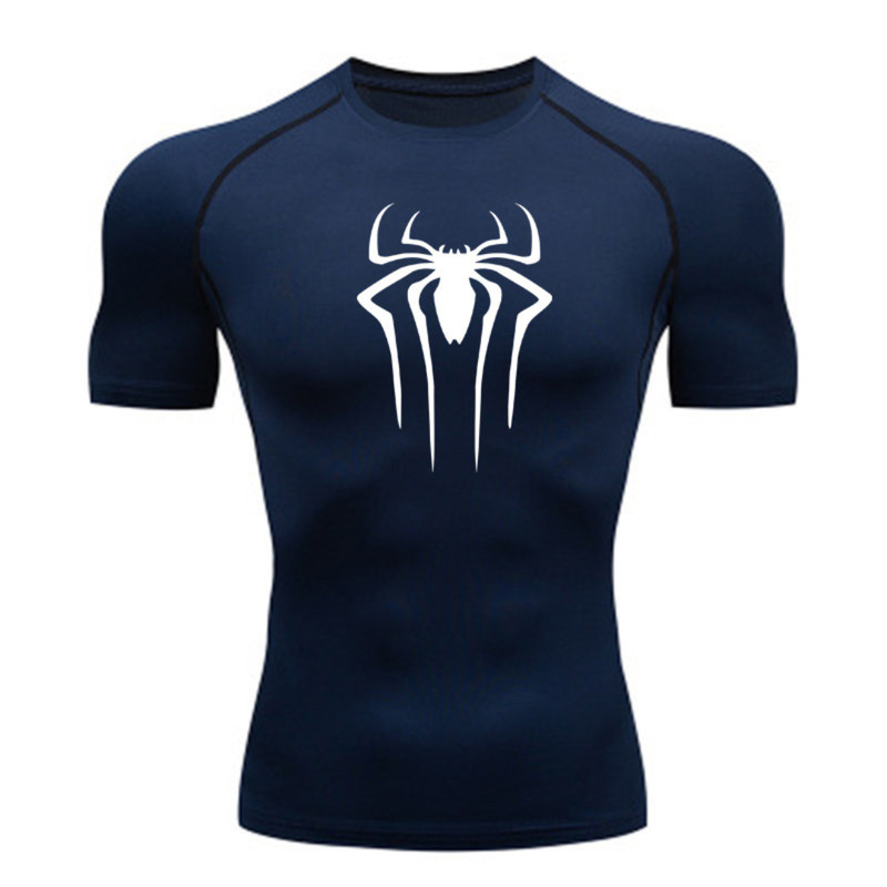 Black Compression shirt for men, short sleeves, spider chest gym t-shirt gallery