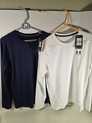2 Under Armour HeatGear Compression LS Shirts Blue, White 2XL