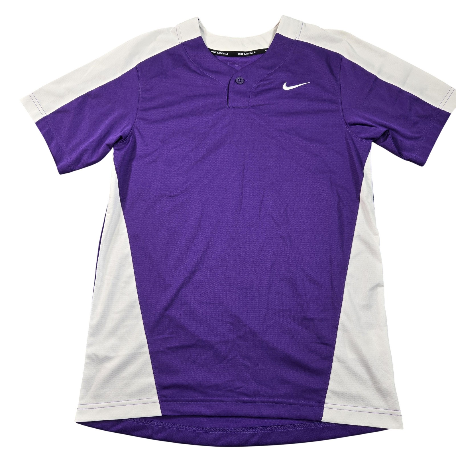 Nike Baseball Shirt Mens Small Purple Short Sleeve Henley Jersey BQ5399-546 gallery