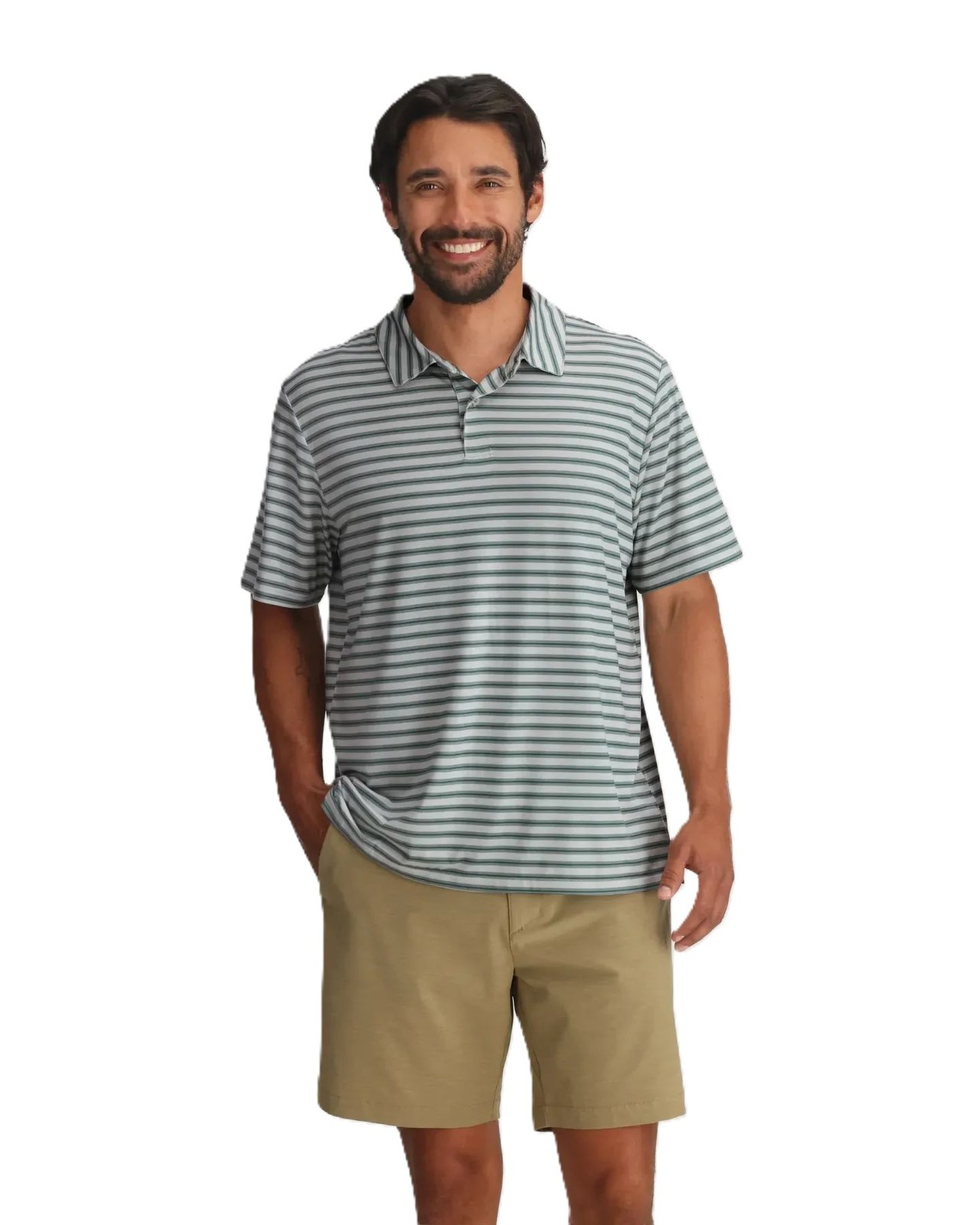 Free Fly Elevate Polo Men's Shirt, Smooth Sailing Stripe Heather Aspen Grey, Med gallery