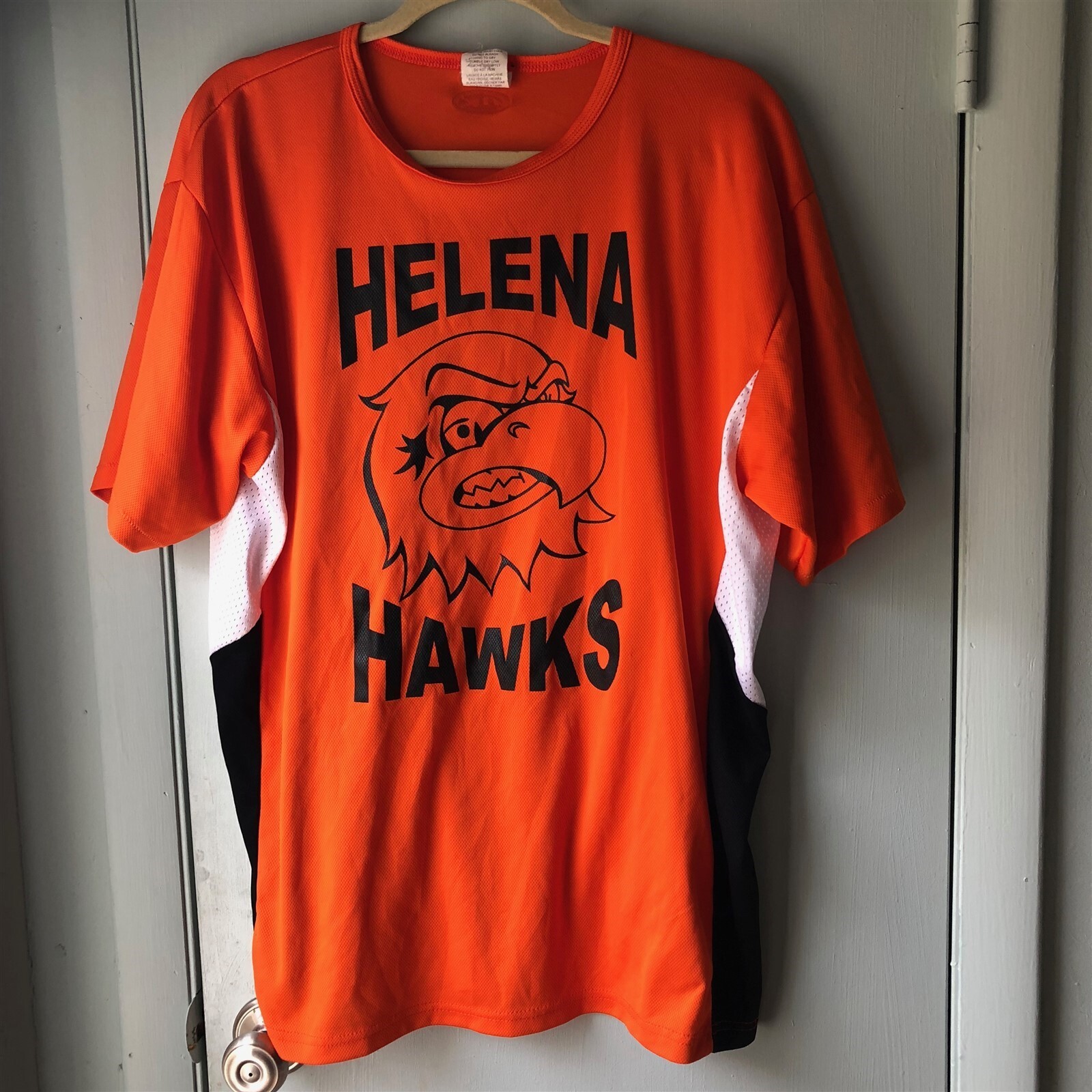 Helena Hawks Jersey Athletic Knit made in Canada Orange Black #9 size large gallery