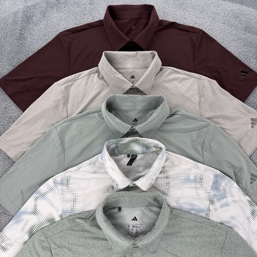 Adidas Mens Ultimate 365 Tour Polo Shirt Sz M Texture Printed Mesh Lot of 5