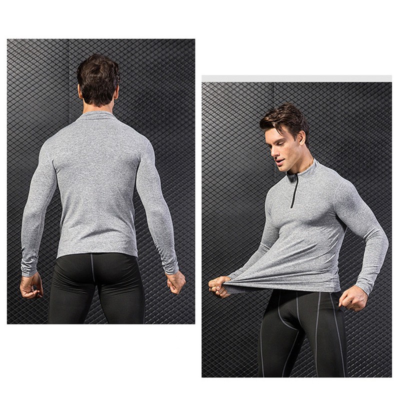 Men Long Sleeve Stand Collar Velvet Sports Tops Fitness Stretch Sweatshirt YL048 gallery