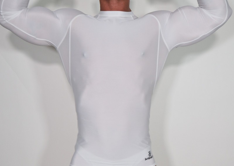 LONG SLEEVE MEN'S WHITE ATHLETIC COMPRESSION SHIRT XL gallery