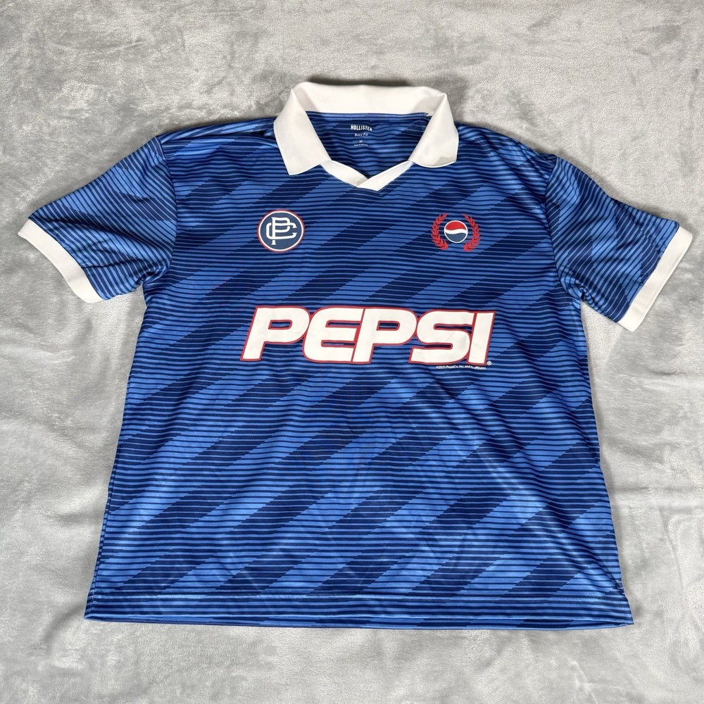 Hollister Pepsi Soccer Jersey Mens M Boxy Fit Baggy Collared Athletic