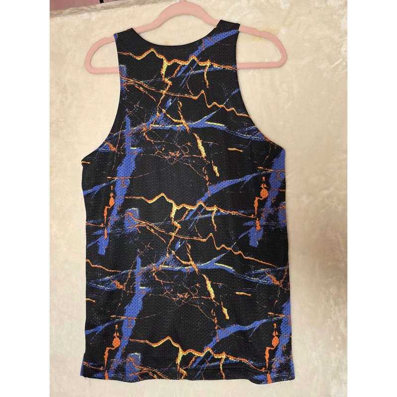 Pro Player Mens Medium Mesh Athletic Tank Top Black Blue Orange Abstract Wicking gallery
