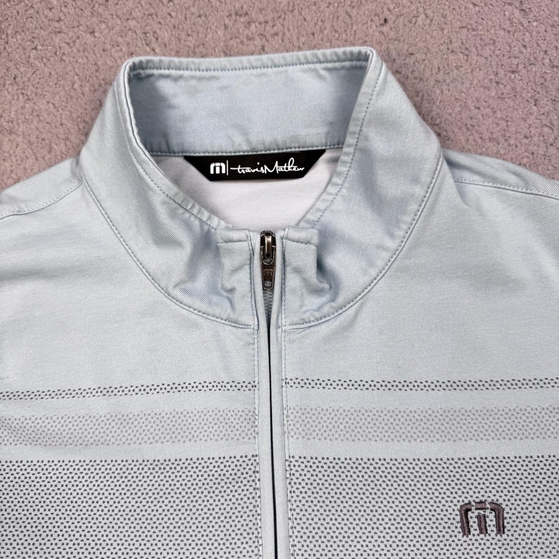 Travis Mathew Pullover Mens Medium Blue Quarter Zip Golf Pete Dye Embroidered gallery